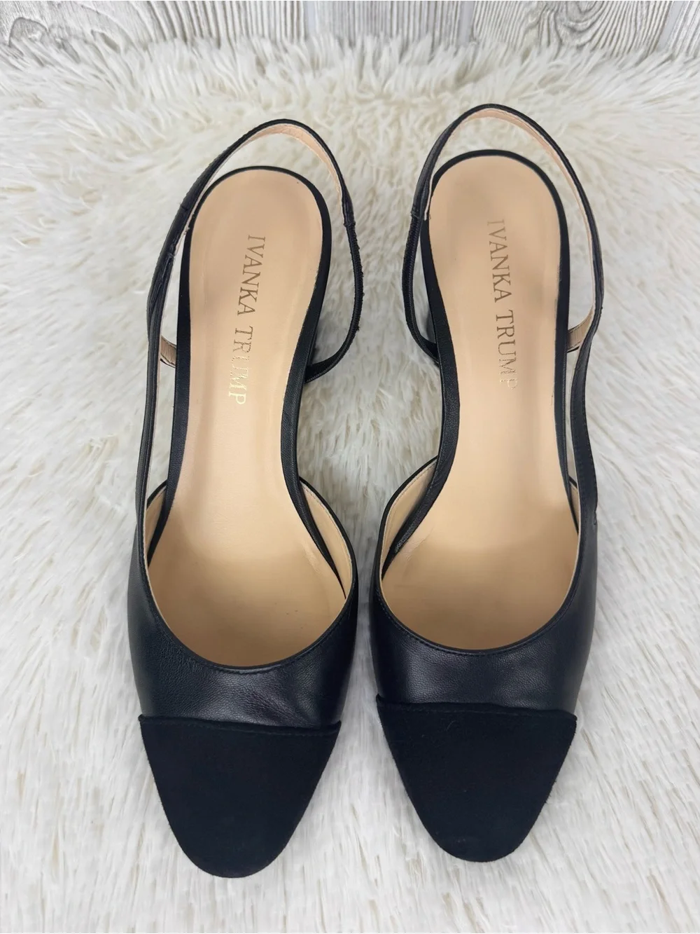 Ivanka Trump Liah Black Slingback Block Heel Pumps 6 Leather Suede Closed Toe